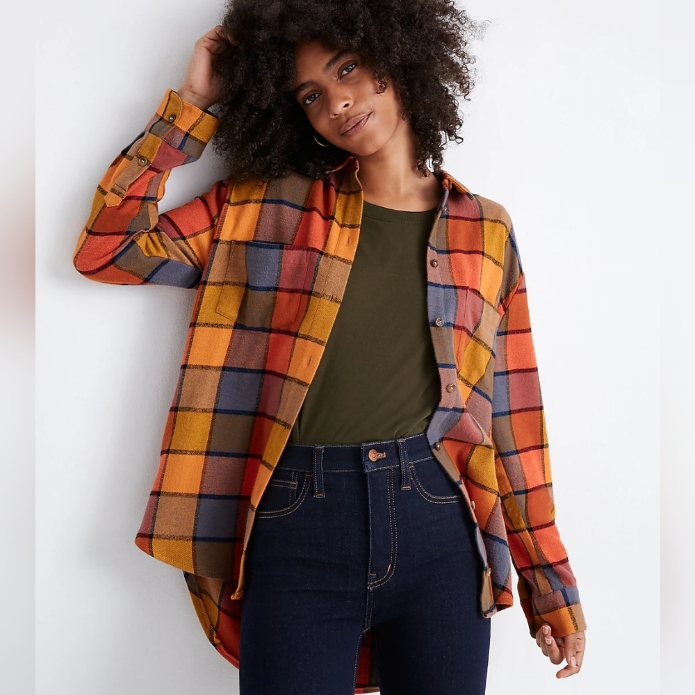 Madewell Flannel Sunday shirt in Orange Emmy Plaid size medium